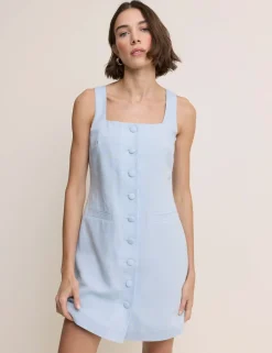 Square Neck Mini Tailored Dress with Linen