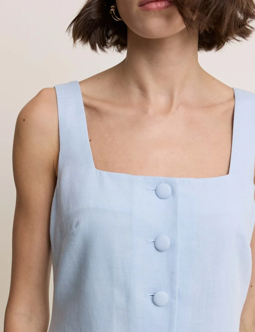 Square Neck Mini Tailored Dress with Linen
