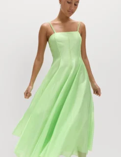 Square Neck Panel Detail Strappy Midi Skater Dress