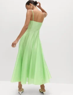 Square Neck Panel Detail Strappy Midi Skater Dress
