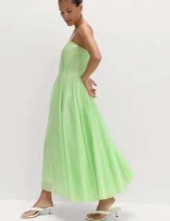 Square Neck Panel Detail Strappy Midi Skater Dress