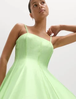 Square Neck Panel Detail Strappy Midi Skater Dress
