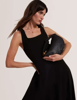 Square Neck Pleated Midi Skater Dress