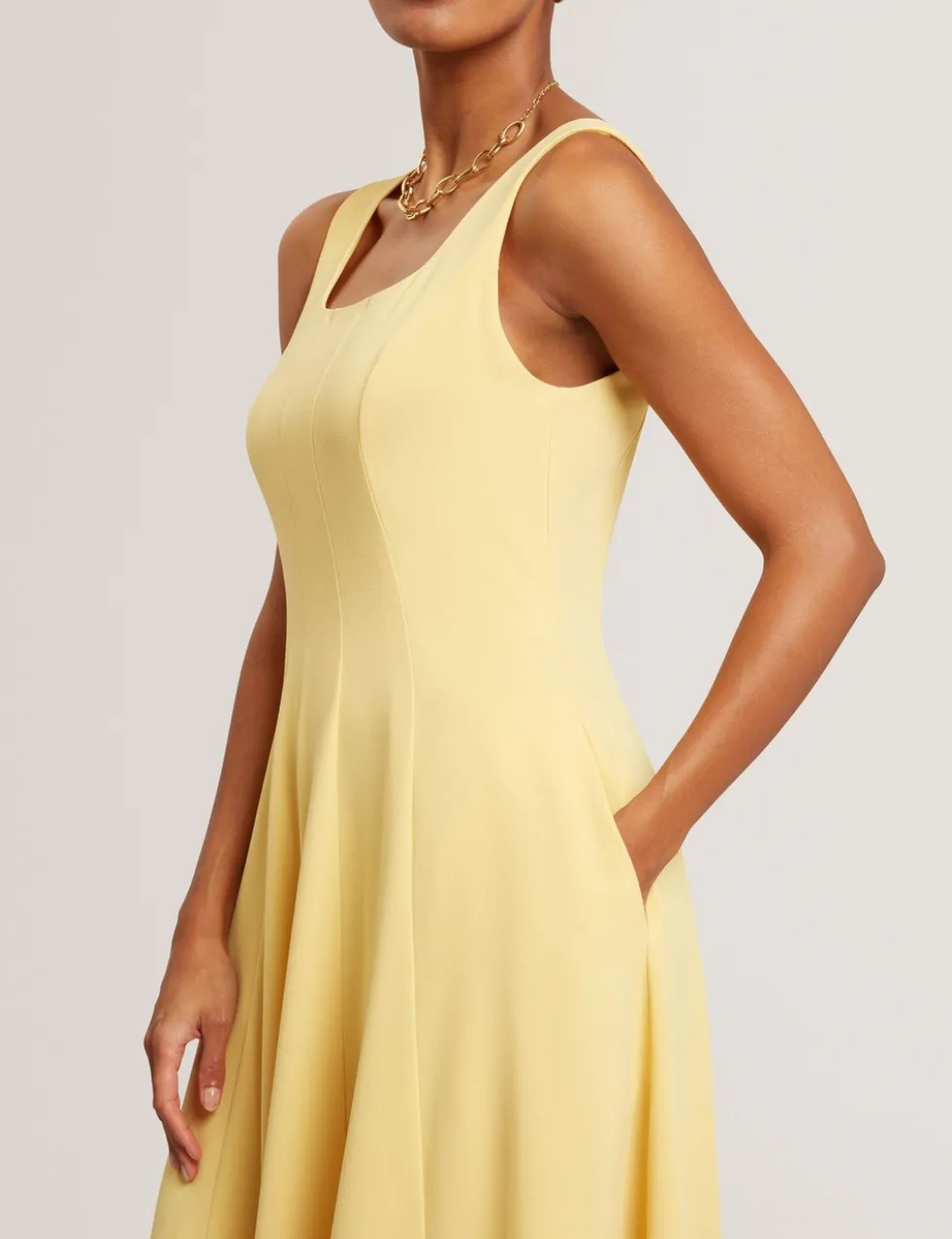Square Neck Pleated Midi Skater Dress