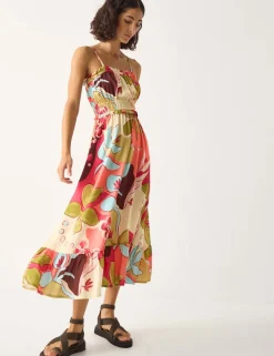 Square Neck Strappy Midi Tiered Dress