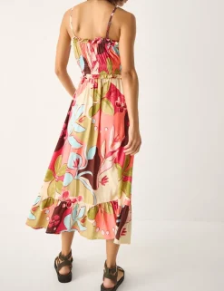 Square Neck Strappy Midi Tiered Dress