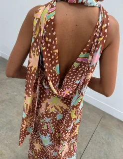 Star Print Cowl Neck Maxi Column Dress