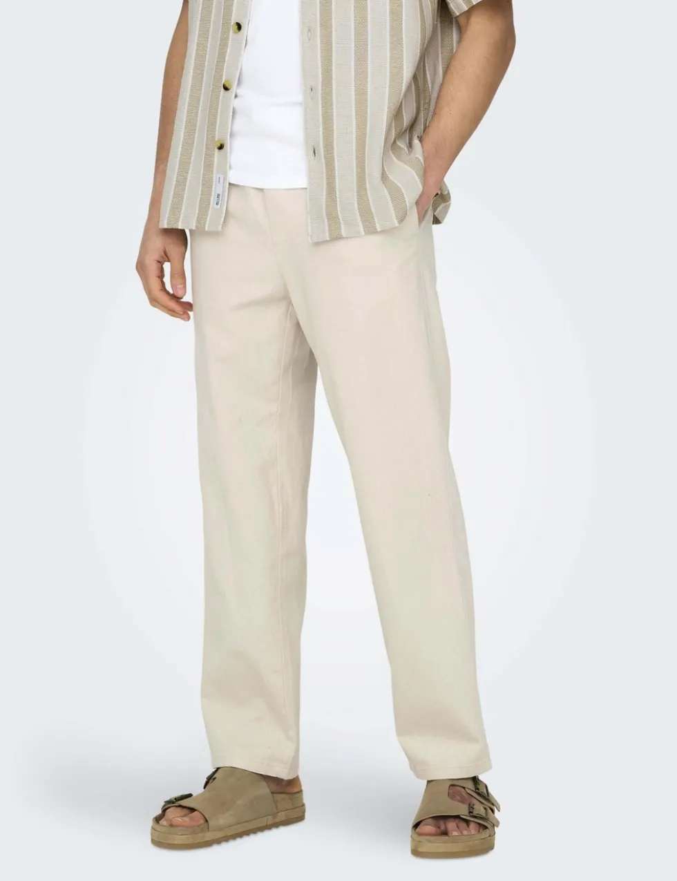 Straight Fit Cotton Rich Trousers with Linen