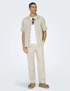 Straight Fit Cotton Rich Trousers with Linen