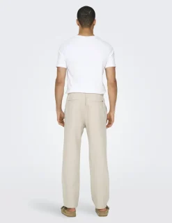 Straight Fit Cotton Rich Trousers with Linen