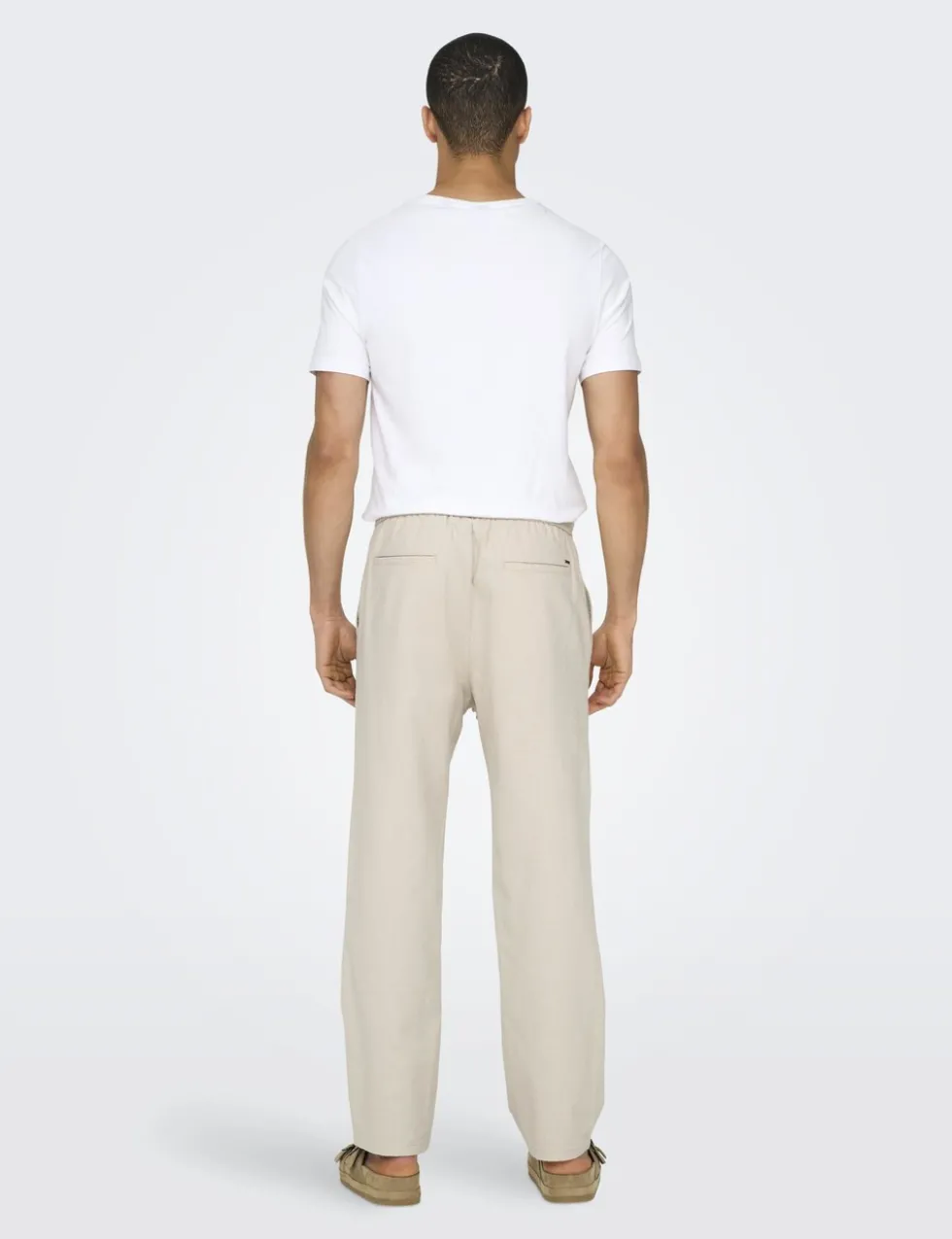 Straight Fit Cotton Rich Trousers with Linen