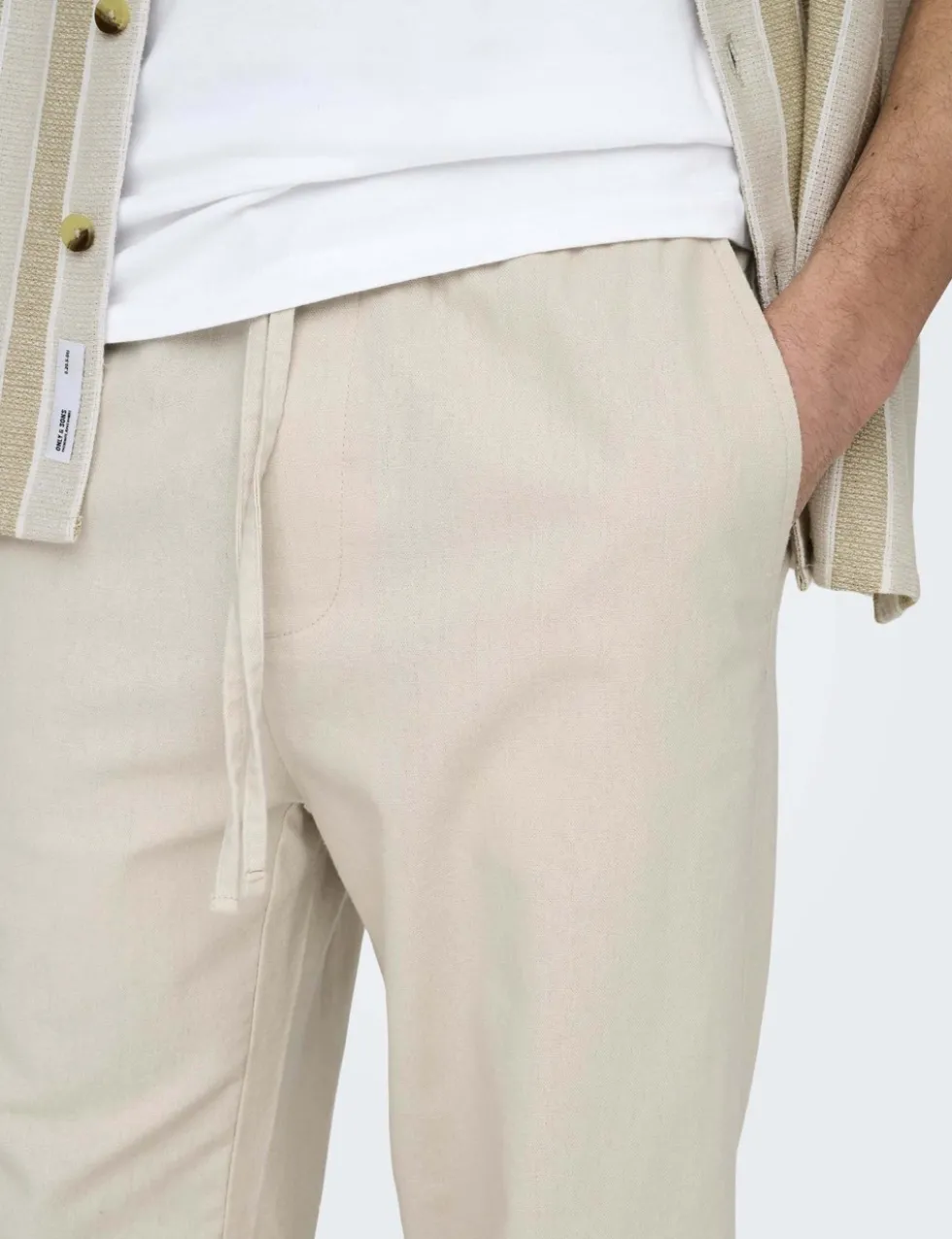 Straight Fit Cotton Rich Trousers with Linen