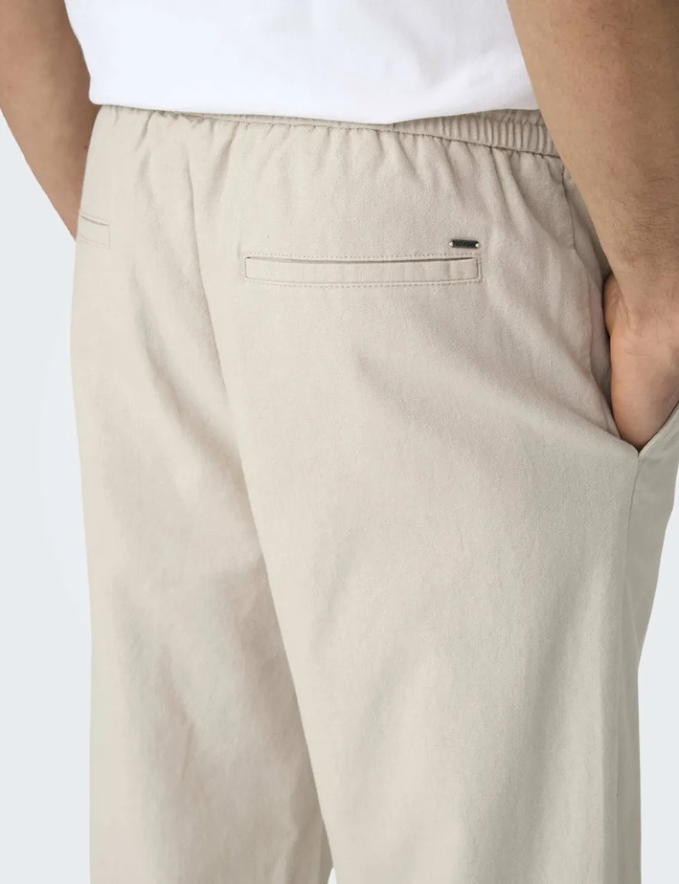 Straight Fit Cotton Rich Trousers with Linen