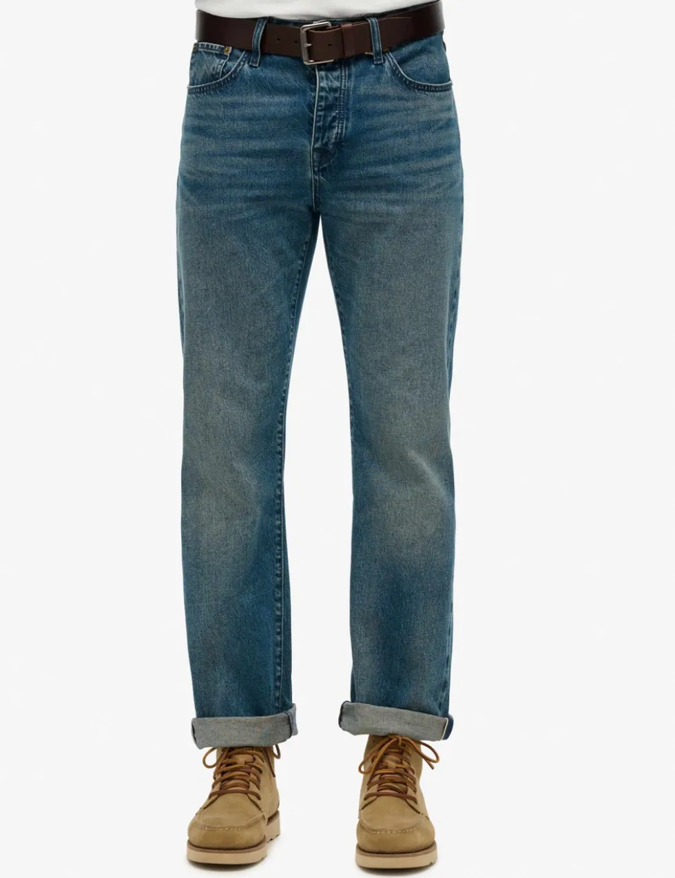 Straight Fit Turn-Up Rigid Denim Jeans
