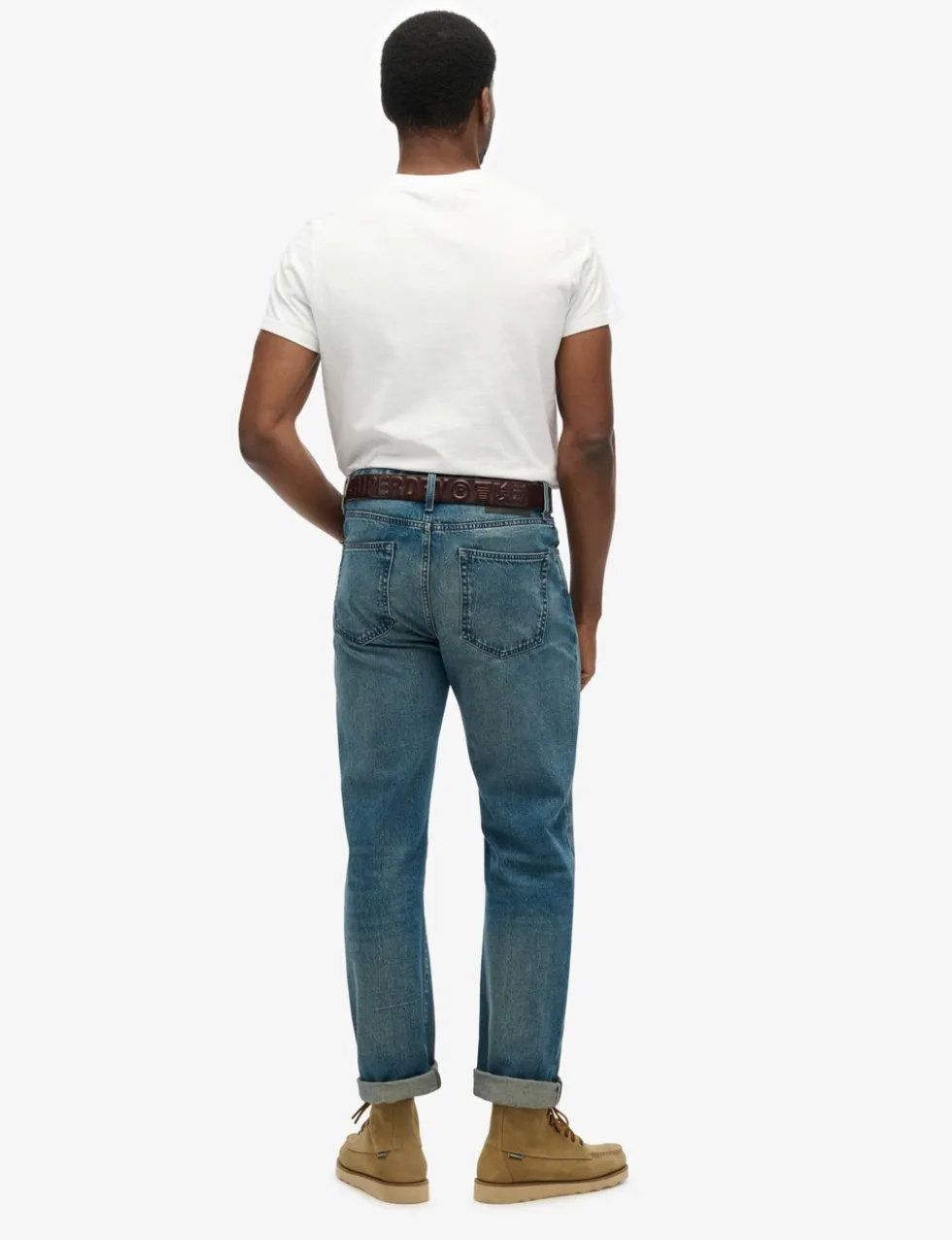 Straight Fit Turn-Up Rigid Denim Jeans