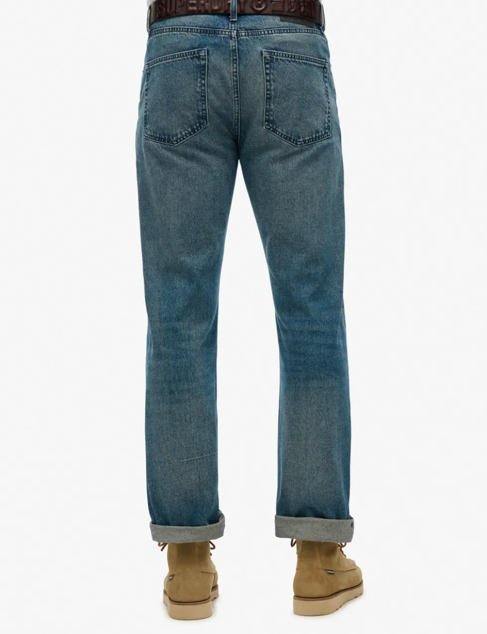 Straight Fit Turn-Up Rigid Denim Jeans