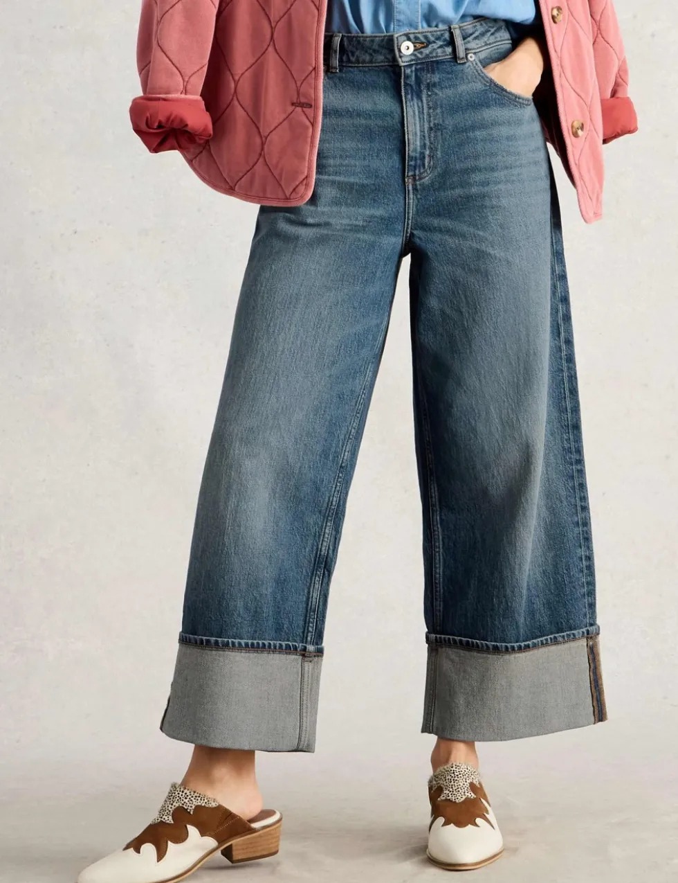Straight Leg Turn Up Ankle Grazer Jeans