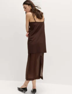 Strappy Midi Drop Waist Column Dress