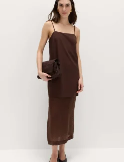 Strappy Midi Drop Waist Column Dress