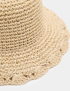 Straw Scalloped Edge Fedora Hat