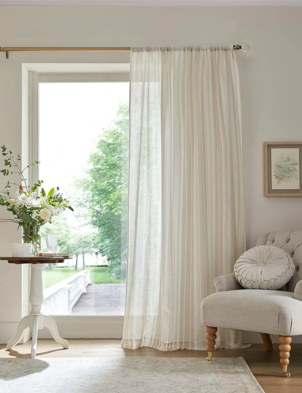 Stripe Sheer Voile Panel Slot Top Curtain