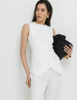 Striped Button Through Longline Waistcoat