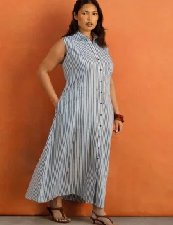 Striped Button Through Maxi Shirt Dress