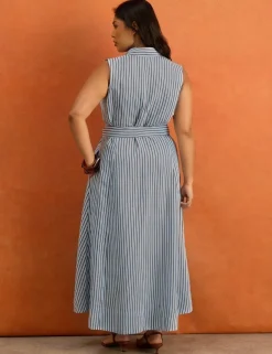 Striped Button Through Maxi Shirt Dress