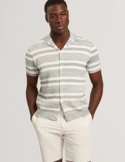 Striped Collared Neck Knitted Shirt