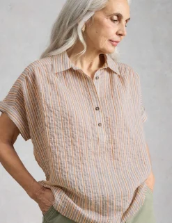 Striped Collared Popover Shirt with Cotton