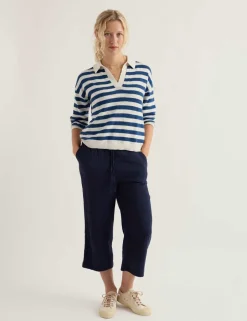 Striped Collared Relaxed Jumper with Linen