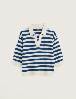 Striped Collared Relaxed Jumper with Linen