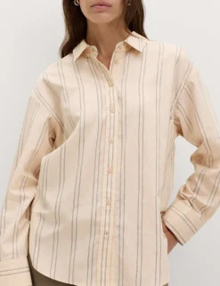 Striped Collared Shirt with Linen