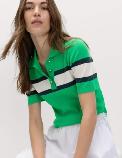 Striped Collared Slim Fit Knitted Top