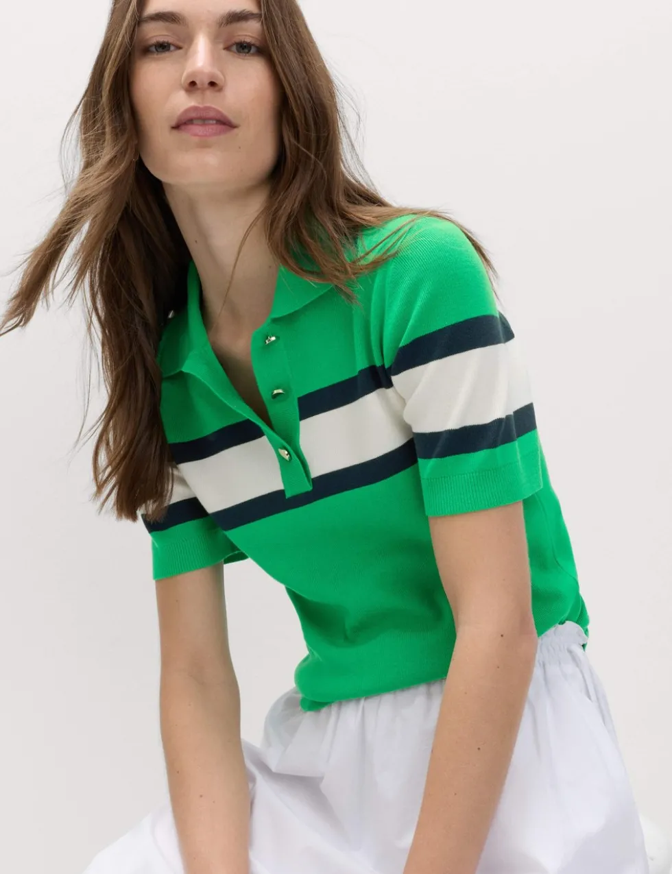 Striped Collared Slim Fit Knitted Top