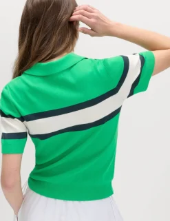 Striped Collared Slim Fit Knitted Top