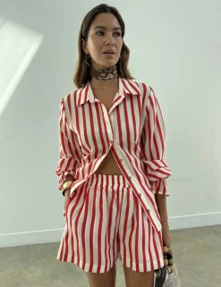 Striped Collared Tie Detail Shirt