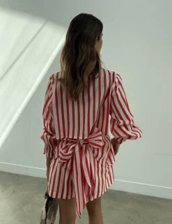 Striped Collared Tie Detail Shirt