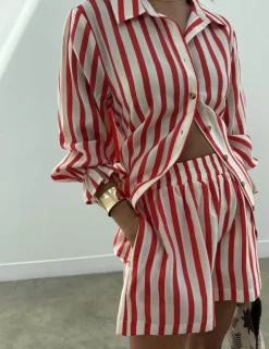 Striped Collared Tie Detail Shirt