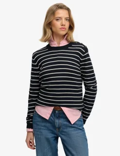 Striped Crew Neck Button Detail Jumper