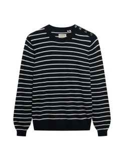 Striped Crew Neck Button Detail Jumper