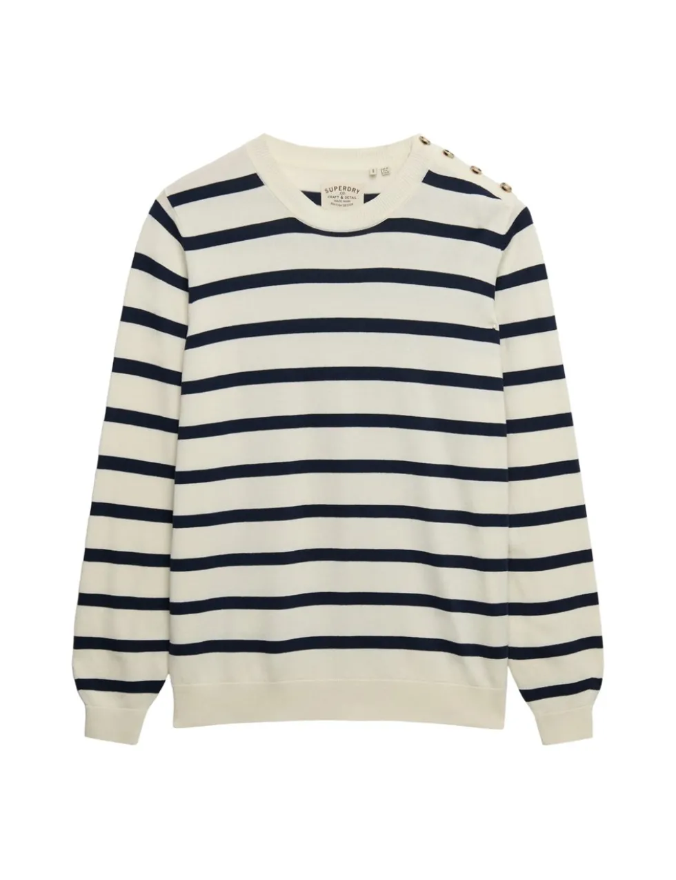 Striped Crew Neck Button Detail Jumper
