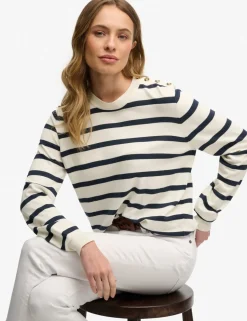 Striped Crew Neck Button Detail Jumper