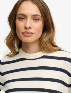Striped Crew Neck Button Detail Jumper