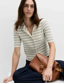 Striped Crew Neck Cropped Cardigan