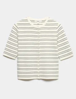Striped Crew Neck Cropped Cardigan