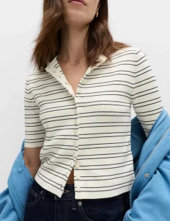 Striped Crew Neck Cropped Cardigan