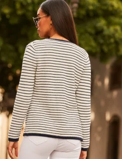 Striped Crew Neck Zip Through Cardigan