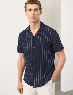 Striped Crinkle Seersucker Short Sleeve Shirt