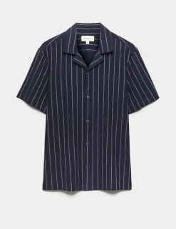 Striped Crinkle Seersucker Short Sleeve Shirt